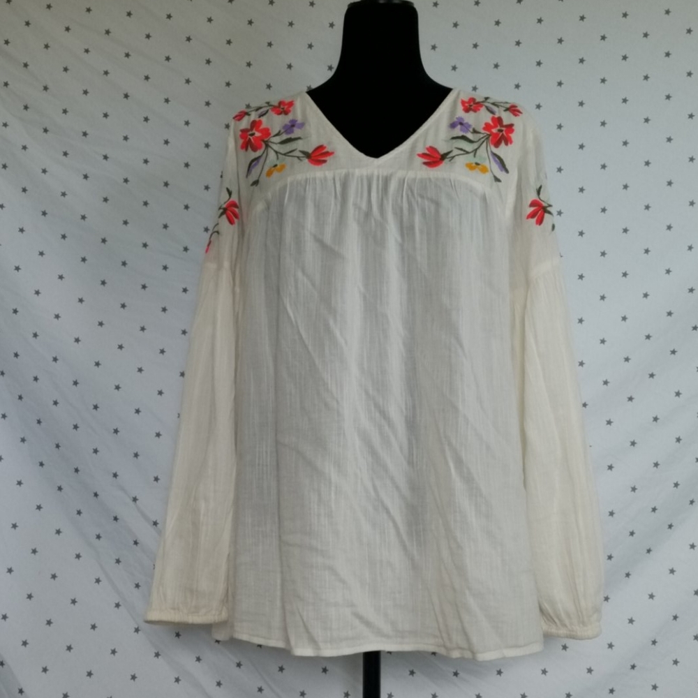 Embroidered Peasant Top